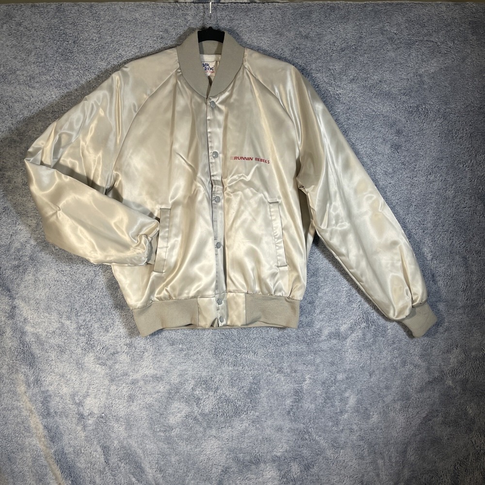 Vintage 80s UNLV Rebels Chalk Line Satin Bomber‎ Jacket Made In USA Size Large